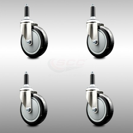 Service Caster 5 Inch 316SS Black Polyurethane Swivel 7/8 Inch Expanding Stem Caster Set SCC SCC-SS316EX20S514-PPUB-BLK-78-4